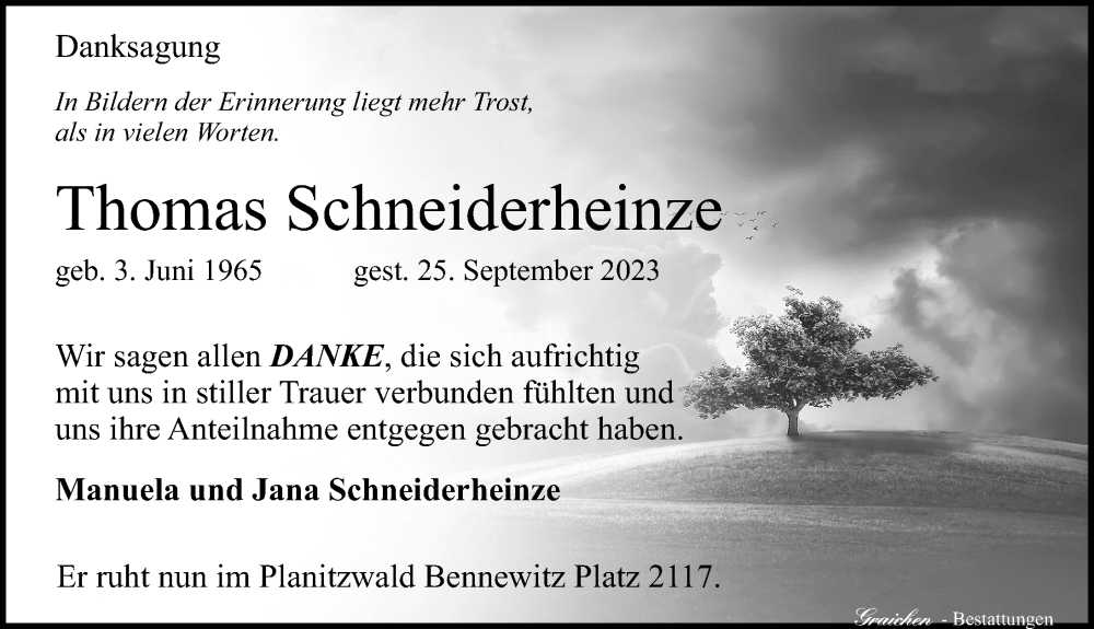  Traueranzeige für Thomas Schneiderheinze vom 25.11.2023 aus Leipziger Volkszeitung