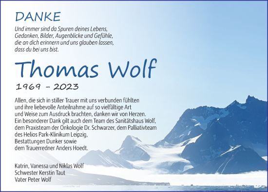 Traueranzeige von Thomas Wolf von Leipziger Volkszeitung