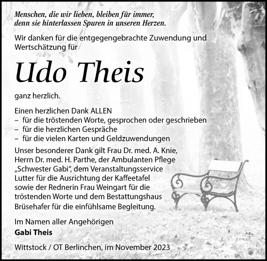 Traueranzeige von Udo Theis von Märkischen Allgemeine Zeitung