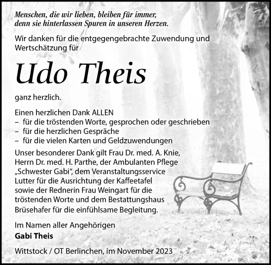 Traueranzeige von Udo Theis