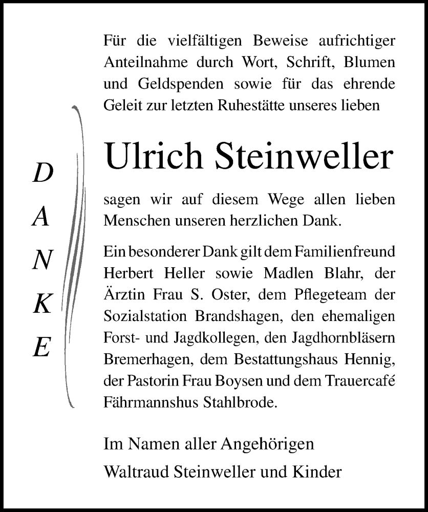  Traueranzeige für Ulrich Steinweller vom 18.11.2023 aus Ostsee-Zeitung GmbH