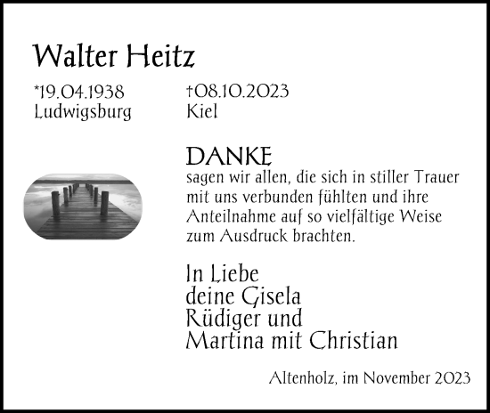 Traueranzeige von Walter Heitz von Kieler Nachrichten