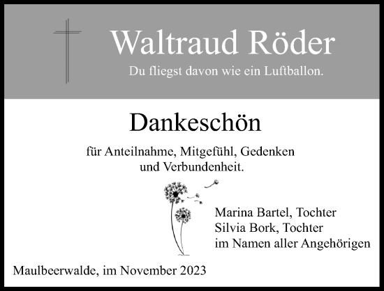 Traueranzeige von Waltraud Röder von Märkischen Allgemeine Zeitung