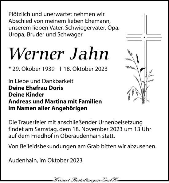 Traueranzeige von Werner Jahn von Torgauer Zeitung