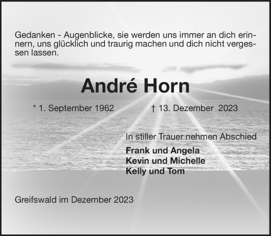 Traueranzeige von Andre Horn von Ostsee-Zeitung GmbH