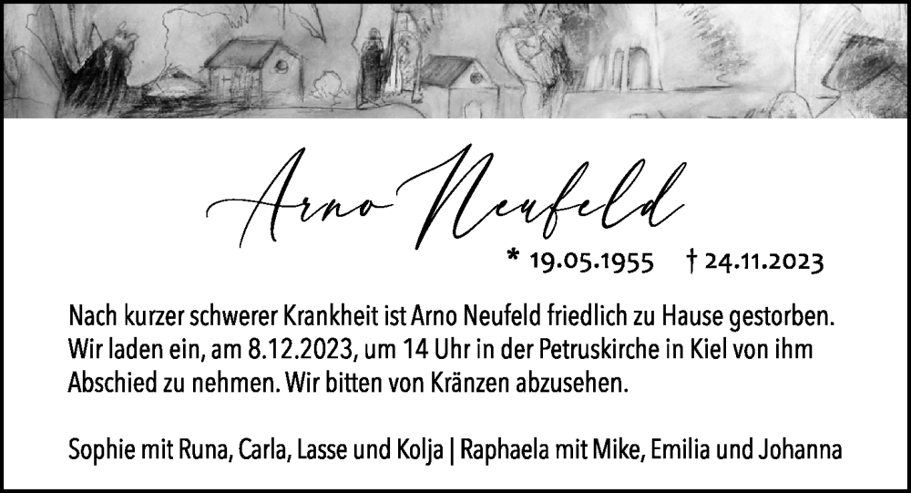  Traueranzeige für Arno Neufeld vom 02.12.2023 aus Kieler Nachrichten