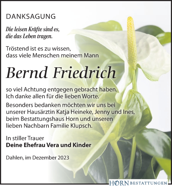Traueranzeige von Bernd Friedrich von Leipziger Volkszeitung