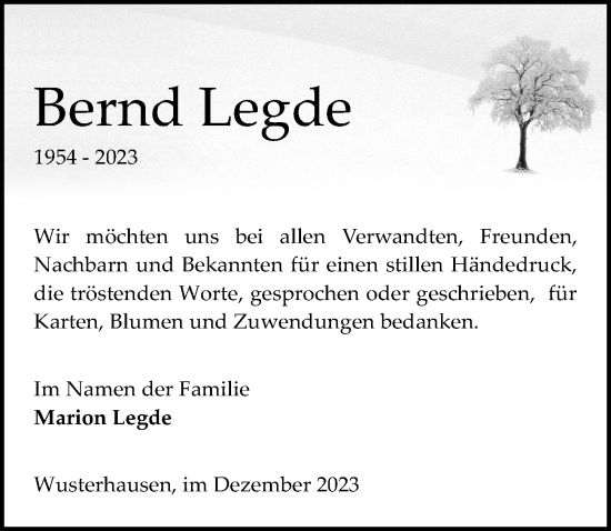 Traueranzeige von Bernd Legde