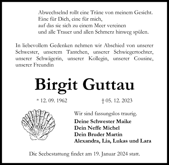 Traueranzeigen Von Birgit Guttau | Trauer-anzeigen.de