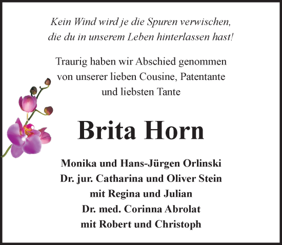 Traueranzeige von Brita Horn von Peiner Allgemeine Zeitung