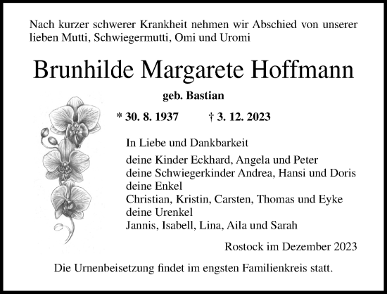 Traueranzeige von Brunhilde Margarete Hoffmann von Ostsee-Zeitung GmbH
