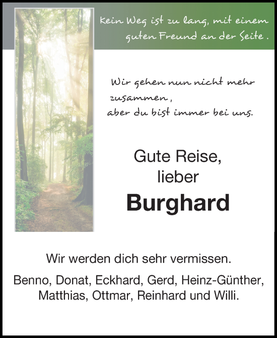 Traueranzeige von Burghard  von Eichsfelder Tageblatt