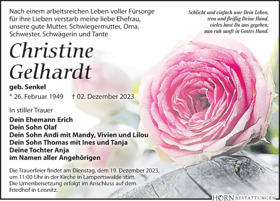 Traueranzeige von Christine Gelhardt von Leipziger Volkszeitung