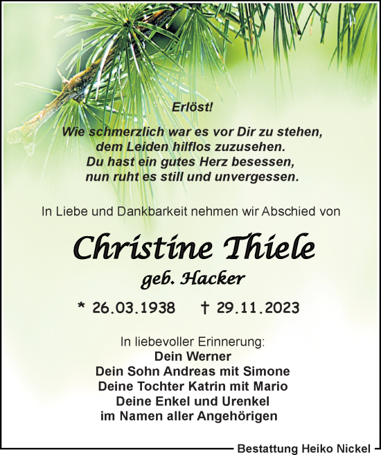 Traueranzeige von Christine Thiele von Leipziger Volkszeitung