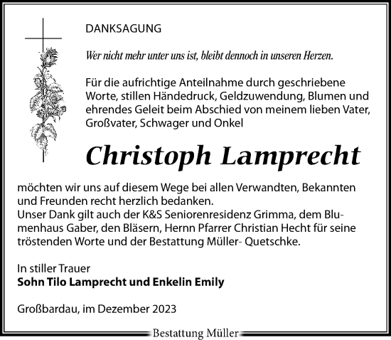 Traueranzeige von Christoph Lamprecht von Leipziger Volkszeitung