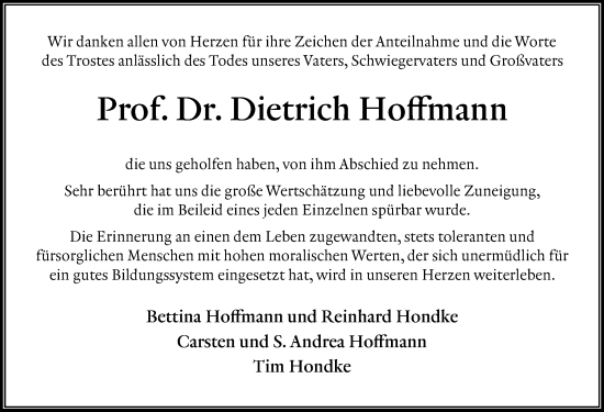 Traueranzeige von Dietrich Hoffmann von Göttinger Tageblatt