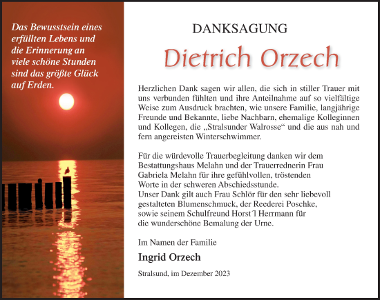 Traueranzeige von Dietrich Orzech