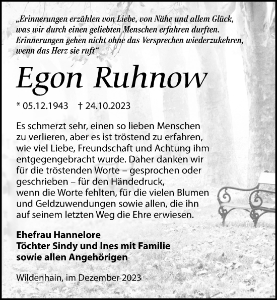 Traueranzeige von Egon Ruhnow von Torgauer Zeitung