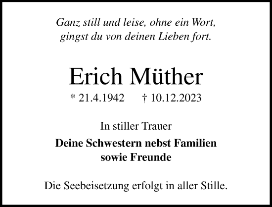 Traueranzeige von Erich Müther von Lübecker Nachrichten