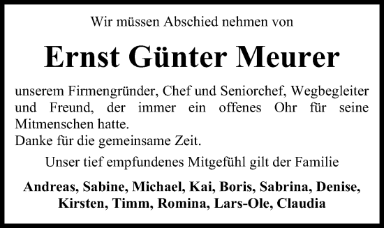 Traueranzeige von Ernst Günter Meurer von Kieler Nachrichten