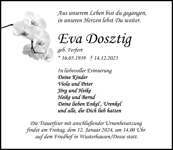 Traueranzeige von Eva Dosztig von Wochenspiegel