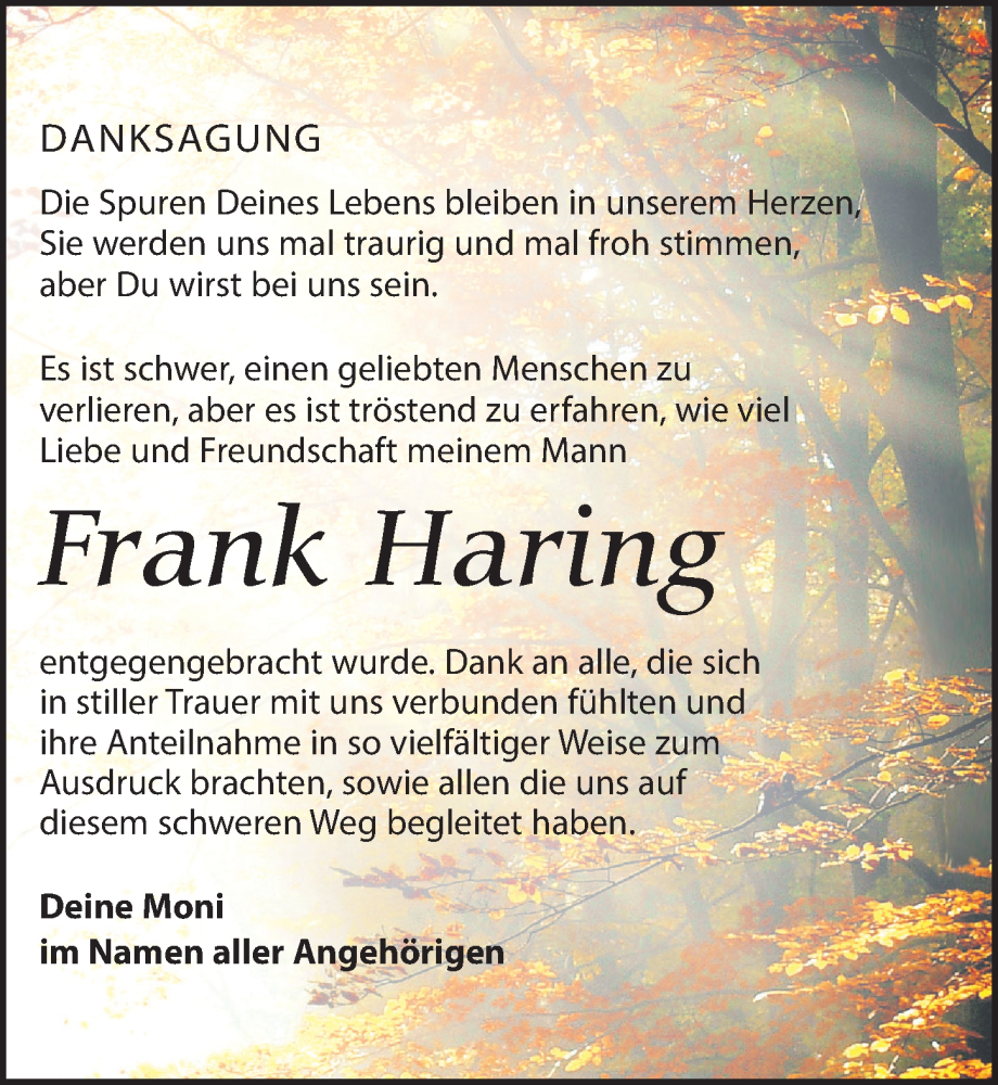 Traueranzeige für Frank Haring vom 23.12.2023 aus Leipziger Volkszeitung
