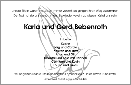 Traueranzeige von Gerd Bebenroth von Aller Zeitung