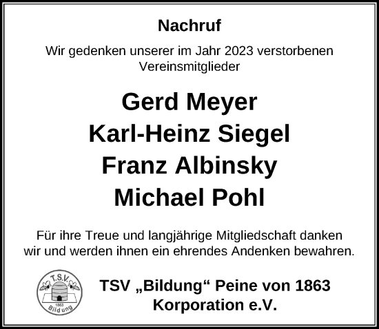 Traueranzeige von Gerd Meyer von Peiner Allgemeine Zeitung