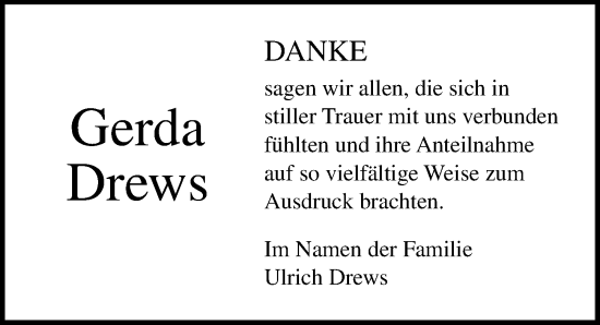 Traueranzeige von Gerda Drews von Ostsee-Zeitung GmbH