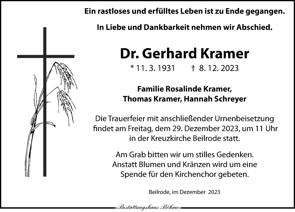  Traueranzeige für Gerhard Kramer vom 16.12.2023 aus Torgauer Zeitung