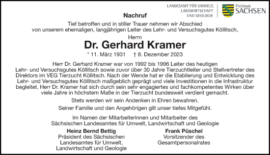 Traueranzeige von Gerhard Kramer von Leipziger Volkszeitung
