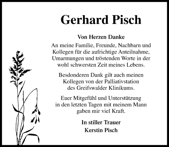 Traueranzeige von Gerhard Pisch von Ostsee-Zeitung GmbH