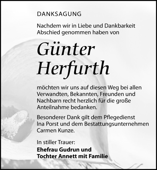 Traueranzeige von Günter  Herfurth von Leipziger Volkszeitung