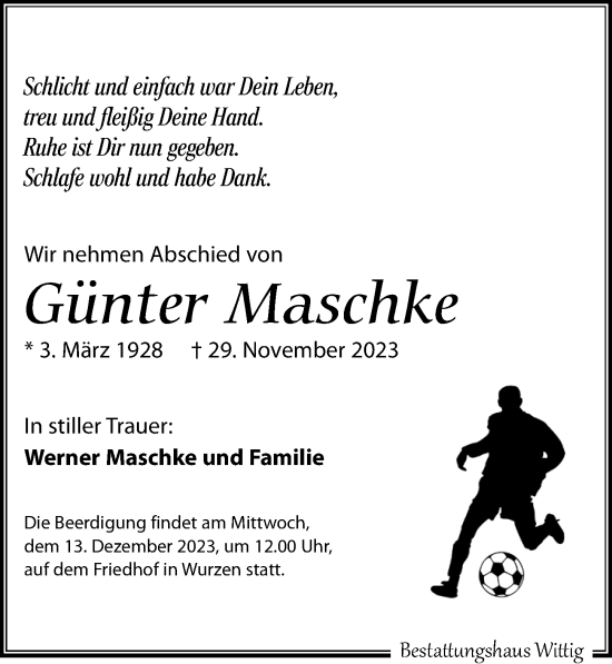 Traueranzeige von Günter Maschke von Leipziger Volkszeitung