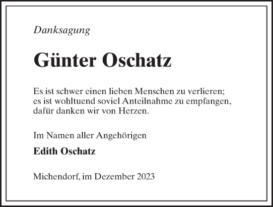 Traueranzeige von Günter Oschatz von Märkischen Allgemeine Zeitung