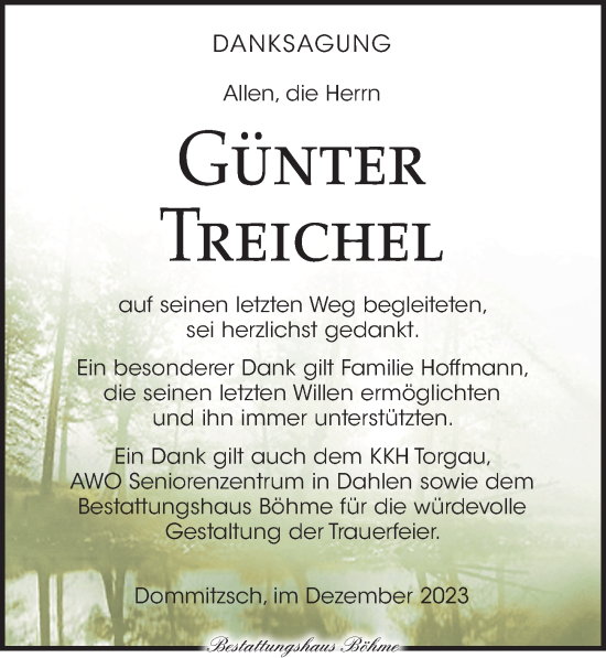 Traueranzeige von Günter Treichel von Torgauer Zeitung