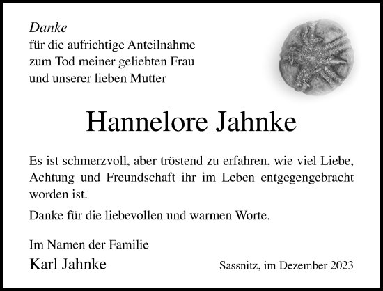 Traueranzeige von Hannelore Jahnke von Ostsee-Zeitung GmbH