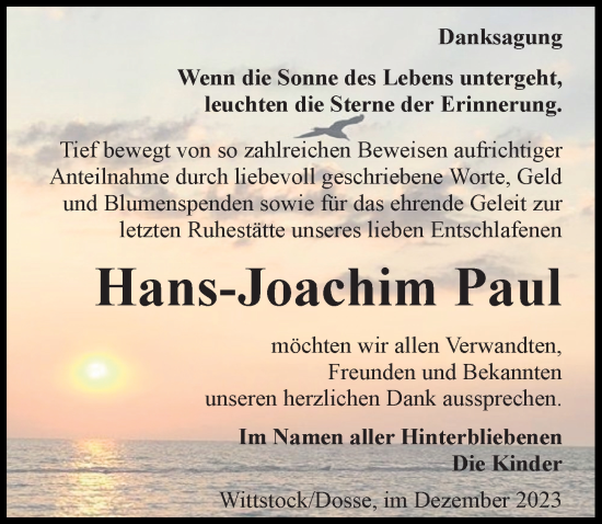 Traueranzeige von Hans-Joachim Paul von Wochenspiegel