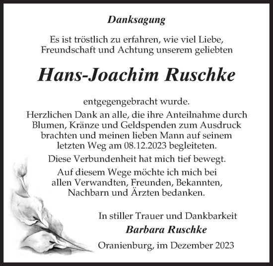 Traueranzeige von Hans-Joachim Ruschke von Märkischen Allgemeine Zeitung