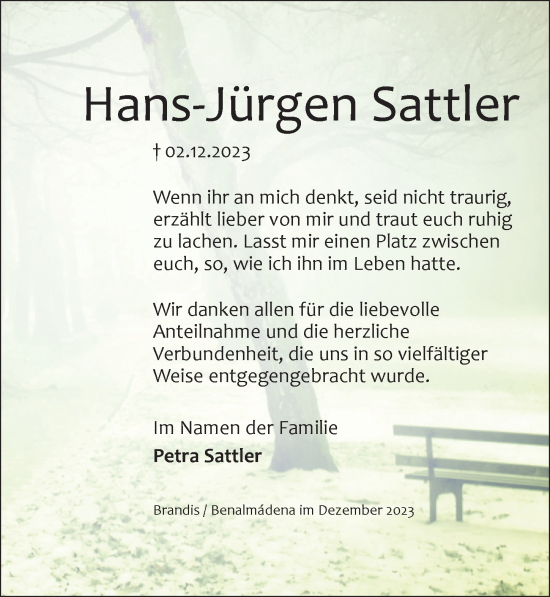 Traueranzeige von Hans-Jürgen Sattler von Leipziger Volkszeitung