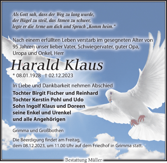 Traueranzeige von Harald Klaus von Leipziger Volkszeitung