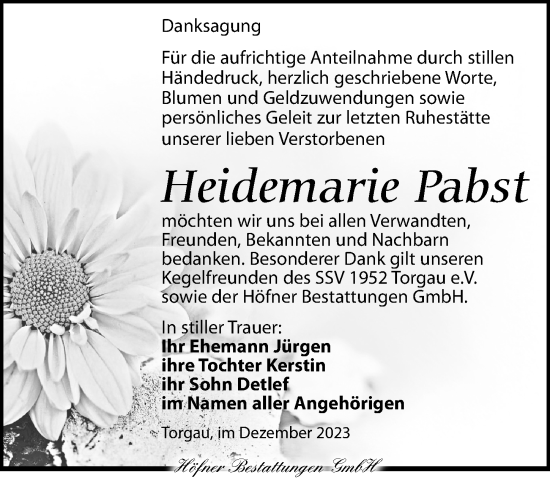 Traueranzeige von Heidemarie Pabst von Torgauer Zeitung