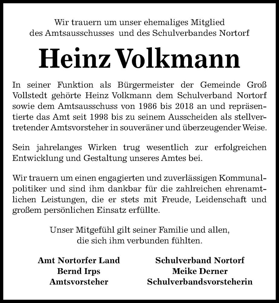  Traueranzeige für Heinz Volkmann vom 06.12.2023 aus Kieler Nachrichten