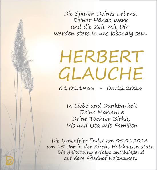 Traueranzeige von Herbert Glauche von Leipziger Volkszeitung
