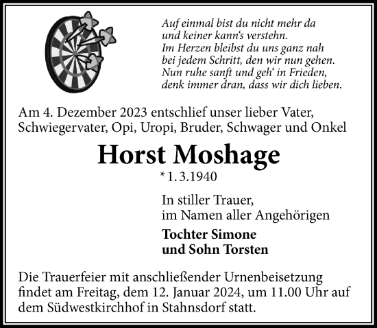 Traueranzeige von Horst Moshage von Märkischen Allgemeine Zeitung