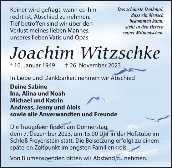 Traueranzeige von Joachim Witzschke von Märkischen Allgemeine Zeitung
