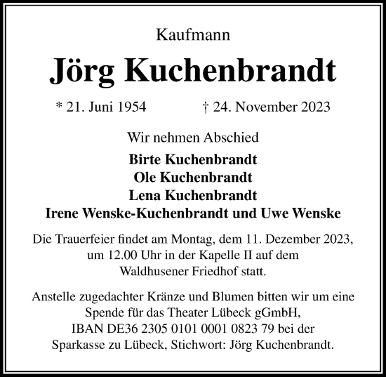 Traueranzeige von Jörg Kuchenbrandt von Lübecker Nachrichten