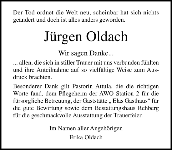 Traueranzeige von Jürgen Oldach von Ostsee-Zeitung GmbH