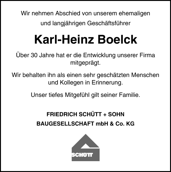 Traueranzeige von Karl-Heinz Boelck von Lübecker Nachrichten