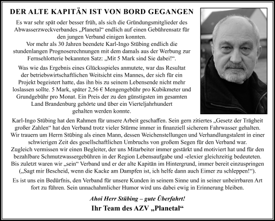 Traueranzeige von Karl-Ingo Stübing von Märkischen Allgemeine Zeitung